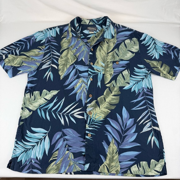St. John's Bay Other - St Johns Bay Shirt Mens XL Blue/Green  Silk Hawaiian Floral Button Up‎ Casual